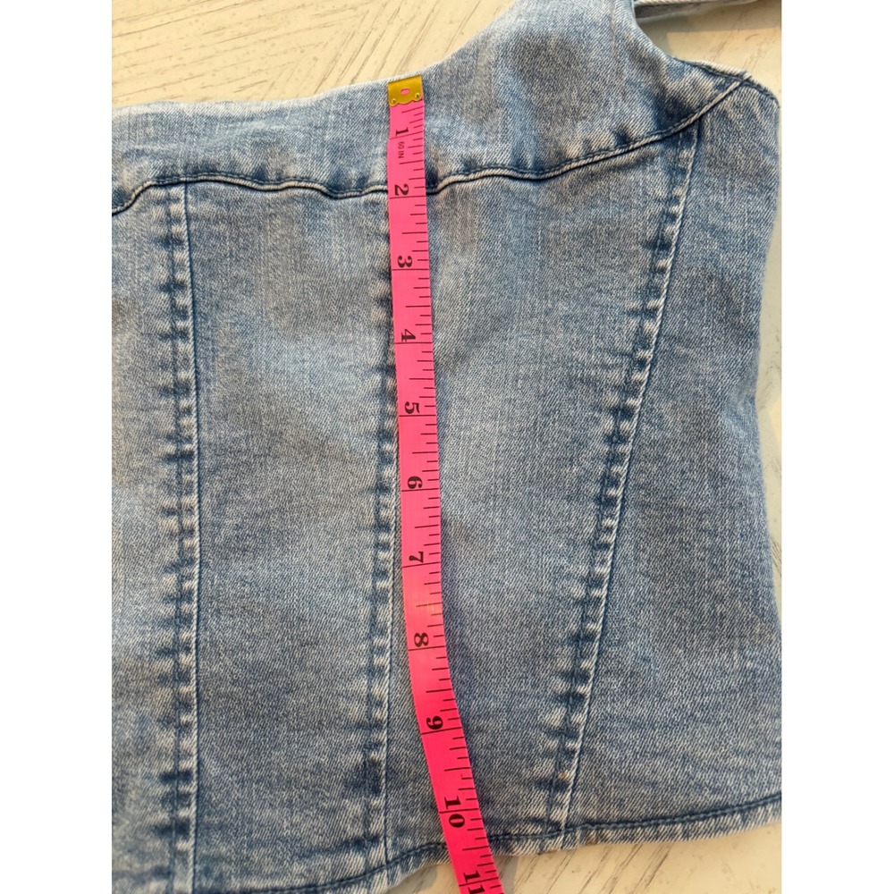 Belle Vere Womens Denim Corset Top Light Wash Blue Square Neck Zip Back Size M - Picture 9 of 9